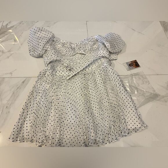 Self-portrait white crinkle chiffon dot mini dress #9 - Picture 12 of 12